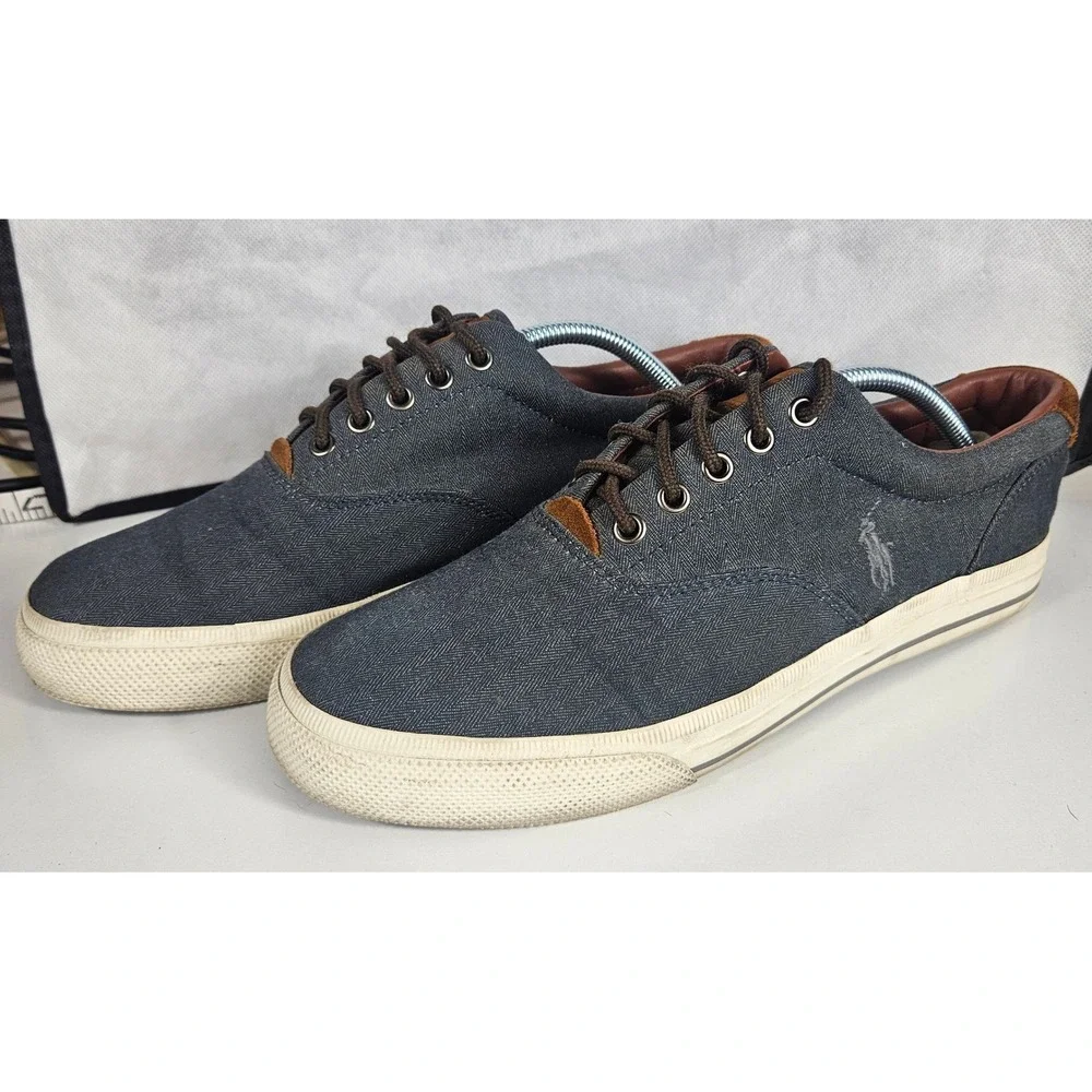 Polo Ralph Lauren Vaughn Mens 10.5D Denim Herringbone Chambray Suede Sneakers
